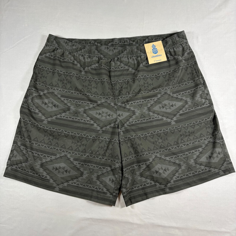Chubbies 2XL 7" Inseam Swim Trunks Hybrid Shorts Olive Aztec Geometric NWT - Picture 5 of 5